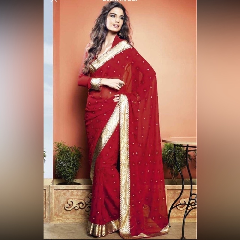 NWT Maroon and gold lace net sari bride bridal wedding diwali eid Indian